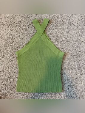 Double Zero Green Ribbed Cross-Back Halter Tank